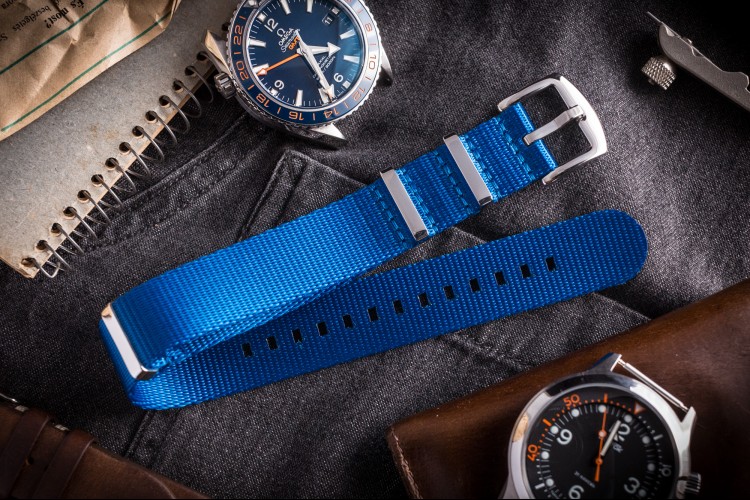 Light Ocean Blue premium Seat Belt Slip Through Nato Watch Strap 20 22mm